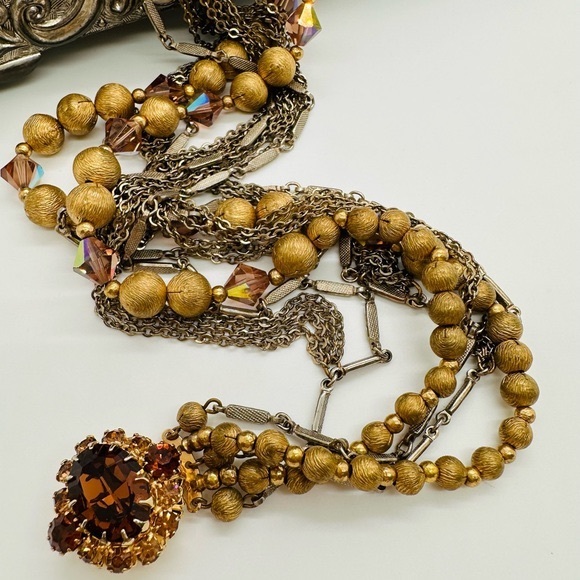 Rare Vintage Deco Topaz Rhinestone Runway Necklace - Picture 4 of 16